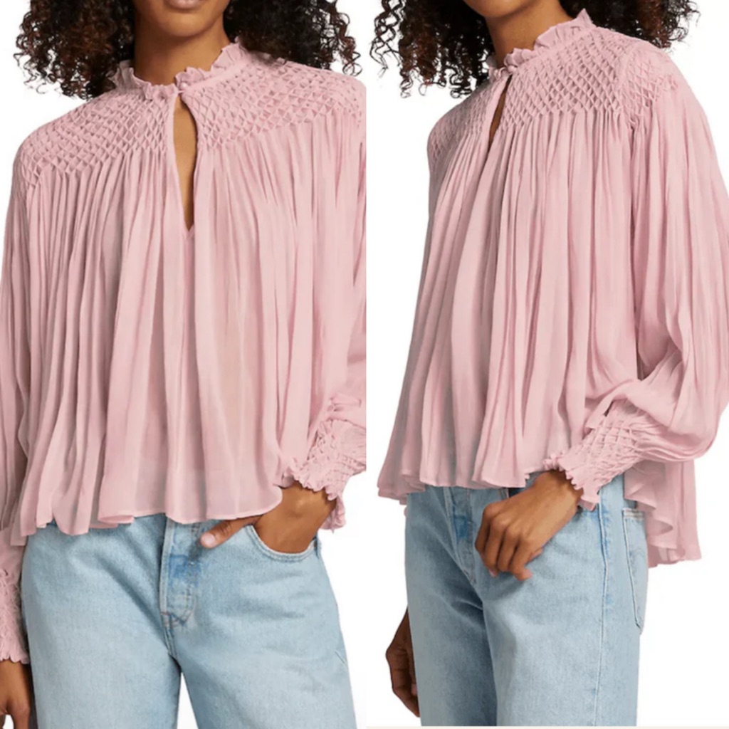 Loveshackfancy Nwt Fernanda Blouse Ice Orchid Preppy Summer Womens S